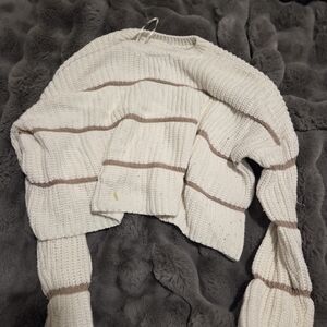 Women's White and Brown Striped Sweater